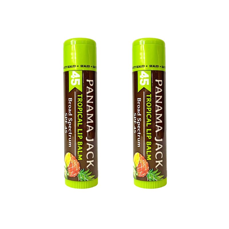Panama Jack Sunscreen Lip Balm - SPF 45 Broad Spectrum UVA-UVB Protection | Soothes Dry, Chapped Lips, Tropical, 2-Pack