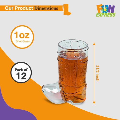 Fun Express Fun Express Plastic Mini Boot Glasses, Bachelorette Party, Cowbow and Cowgirl Birthday Supplies, 12 Pieces