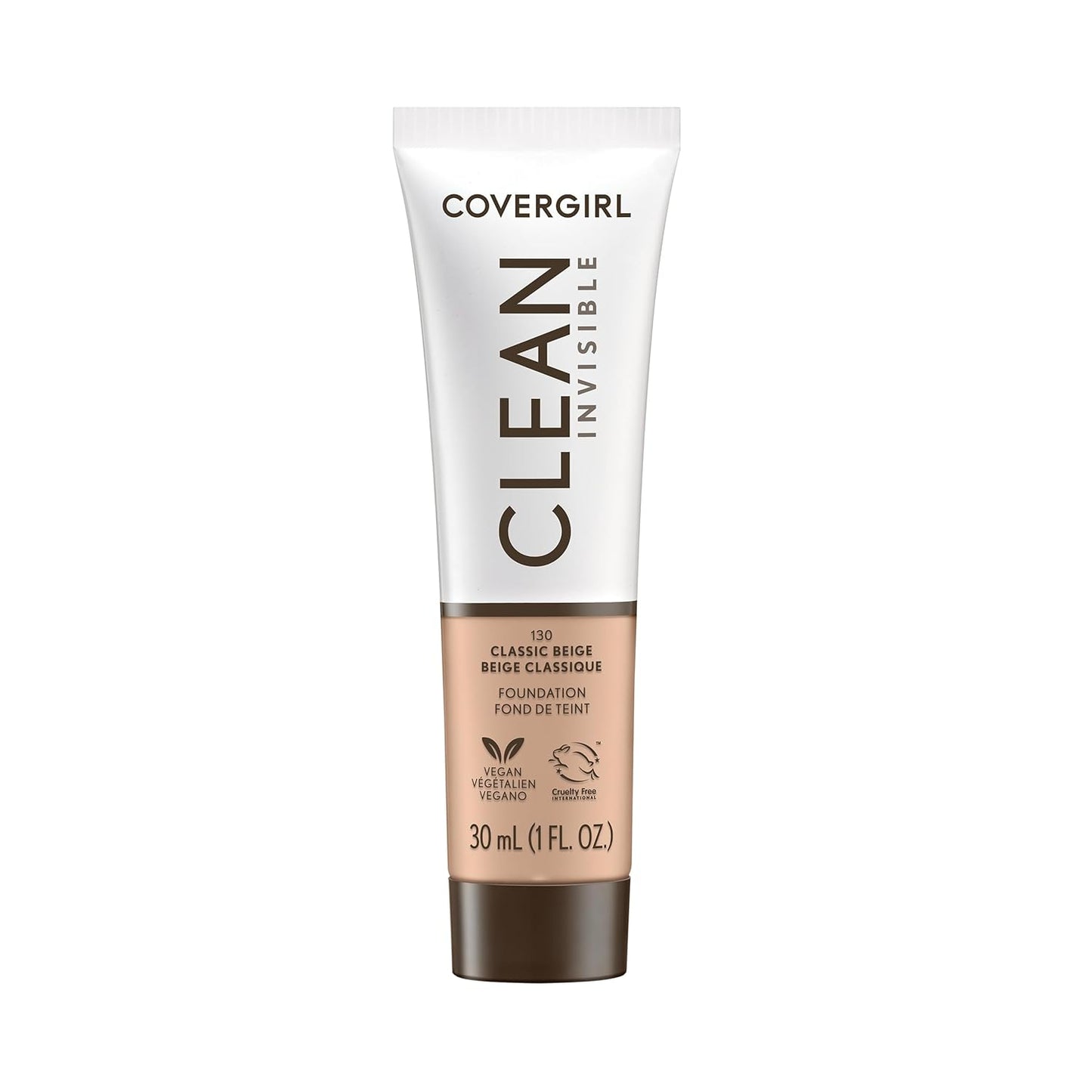 COVERGIRL Clean Invisible Foundation Makeup, Dewy & Glowy Finish, Buildable Coverage, Skin-Like Smooth Look, Vegan, Creamy Natural, 1oz
