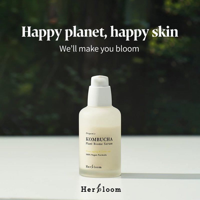 Herbloom Organic Kombucha Biome Serum - Deep Moisturizing and Hydrating Serum, Ceramide and Triple Hyaluronic Acid, Non Sticky, Korean Essence, Vegan - 1.69 fl.oz.