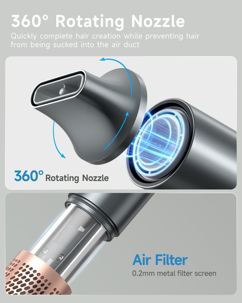 Hair Dryer, 100000 RMP High-Speed Brushless Motor Blow Dryer for Fast Drying, 500 Millions Negative Ionic Hairdryer with Nozzle for Women Travel Salon, 4 Temps & 2 Speeds