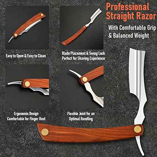 Straight Razor With Strope - Professional Straight Edge Barber Premium Stainless Steel Shaver With Shaving Strop for Men Home & Salon Grooming Using (NO.150)