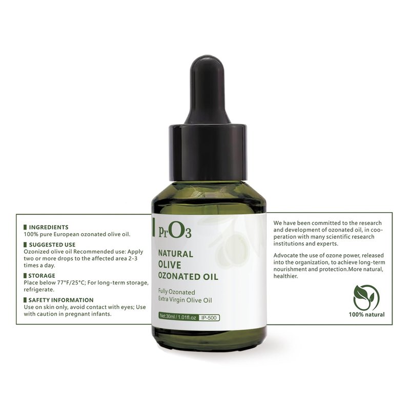 PrO3 Fully Ozoneted Olive Oil-100% Pure Ozone Oil-1 OZ-Glass Dropper Bottle-Organic Natural for Skin Care Essence Oil- Rich in Reactive Oxygen.