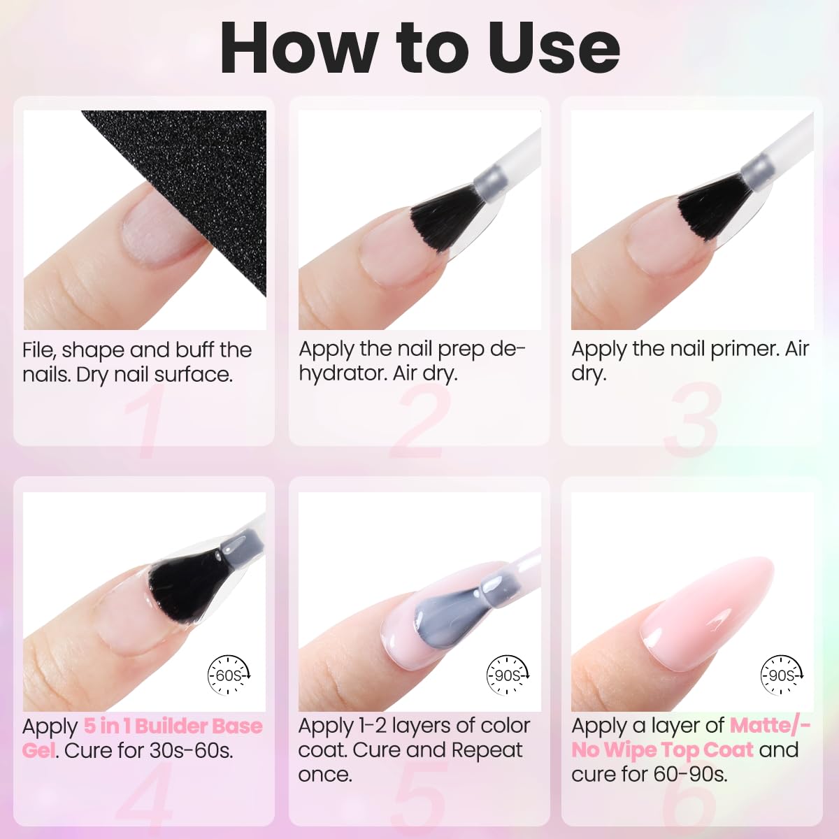 Lavender Violets 3pcs 15ml 5-in-1 Builder Base Gel & Blooming Gel & No Wipe Top Coat Set, Blossom Effect Nail Strengthening Extension Rhinstone Glue for Starter Salon-Quality Home DIY A10_246