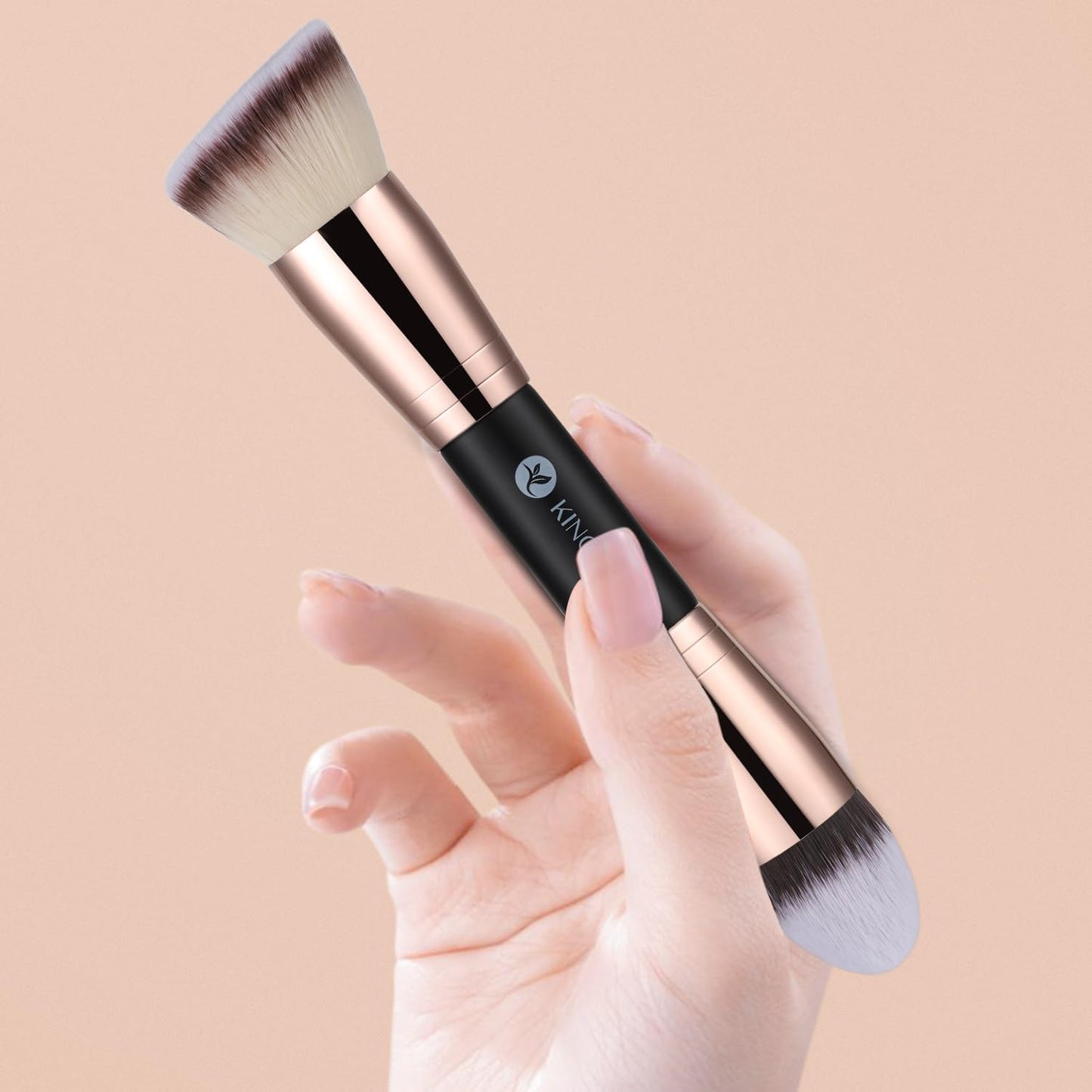 KINGMAS Foundation Makeup Brush, Premium Kabuki Brush, Double-Ended Contour Brush (Flat/Angled Round Top) for Blending Liquid Powder Concealer Cream Blush Makeup Brush