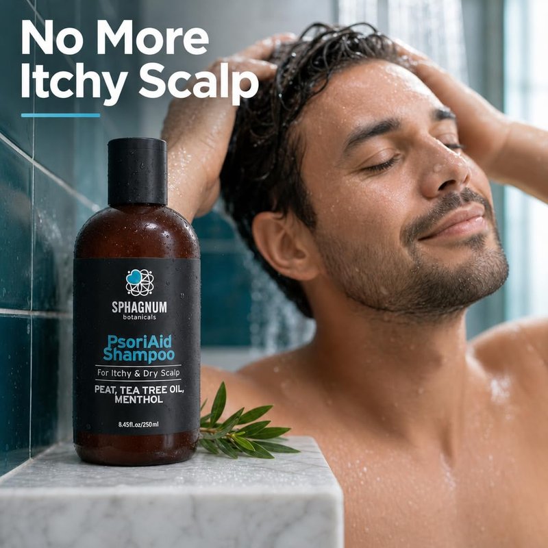 Sphagnum Botanicals Psoriasis Shampoo with Estonian Peat & Tea Tree Oil - Natural Relief for Itchy, Flaky Scalp, Eczema & Dermatitis - Sulfate Free, No Parabens - 8.45 Oz