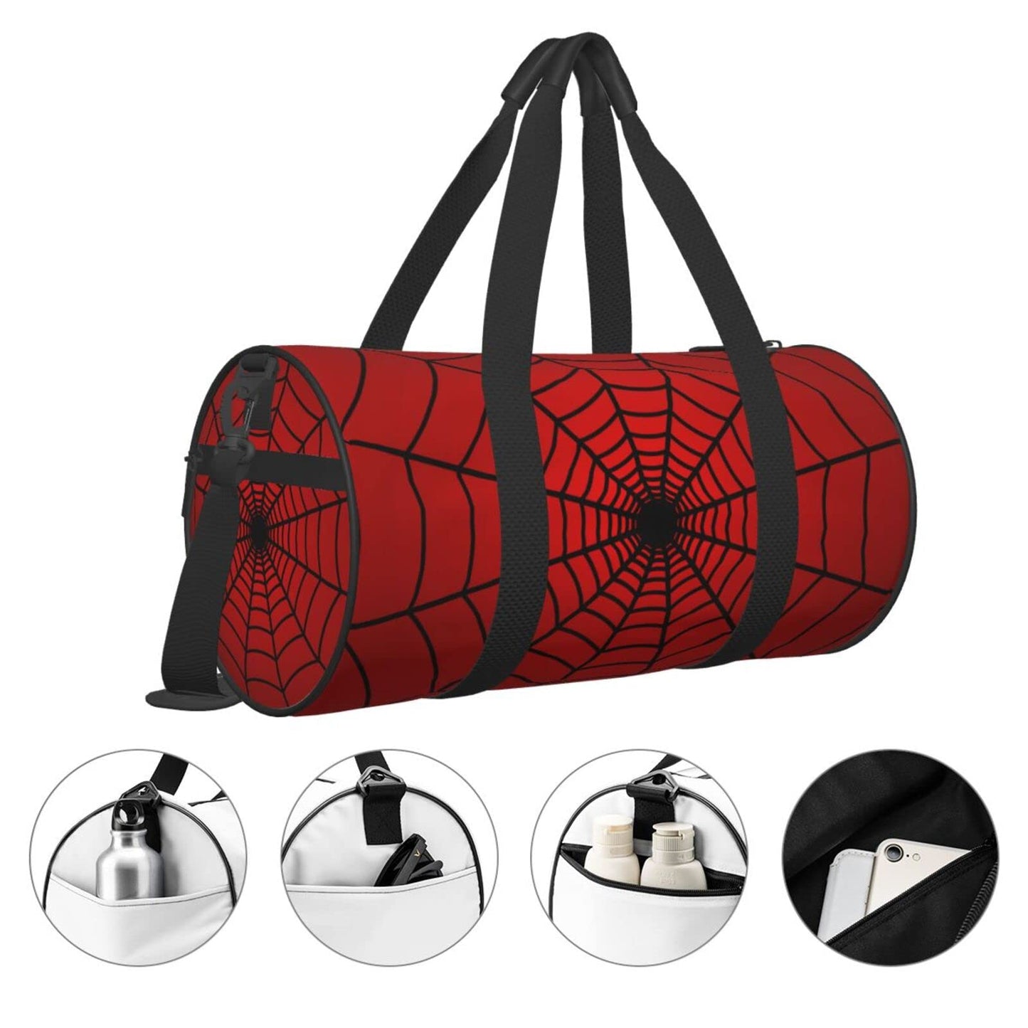 Red Spider Web Sports Gym Duffel Bag for Men Women Weekender Travel Workout Training Handbag Water Resistant One Size
