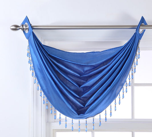 Stylemaster Chelsea Grommet Waterfall Valance with Beaded Trim, 36-Inch by 37-Inch, Sapphire
