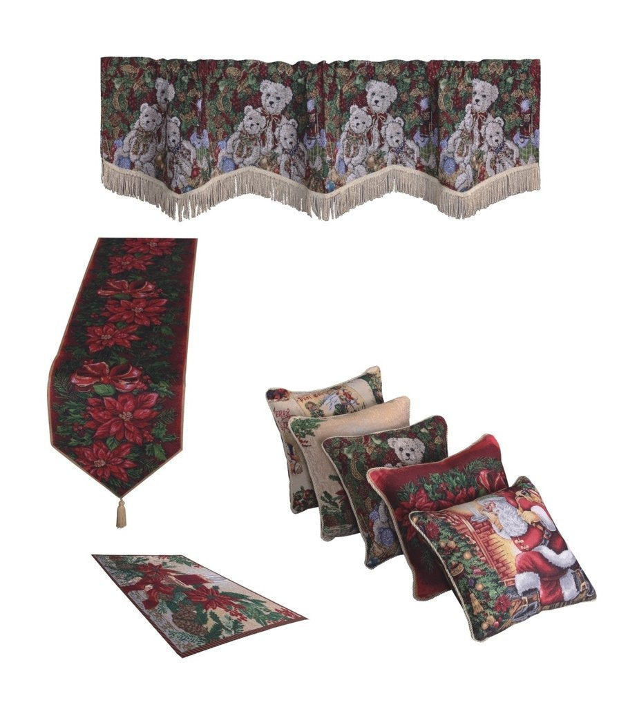 Violet Linen Decorative Christmas Poinsettias Candles Design Tapestry 13" X 19" Placemats - Set of 4