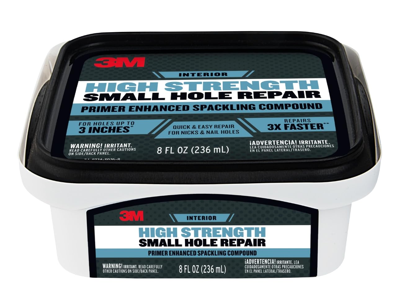 3M High Strength Spackling Compound, 8 oz., Small Hole Repair Primer Enhanced Spackling Compound, Quick & Easy Repair For Nicks & Nail Holes, No Shrinking, Cracking or Sagging (SHR-8-PC-12)