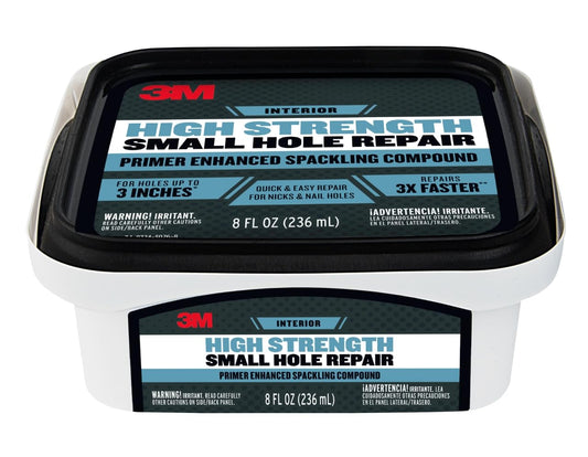 3M High Strength Spackling Compound, 8 oz., Small Hole Repair Primer Enhanced Spackling Compound, Quick & Easy Repair For Nicks & Nail Holes, No Shrinking, Cracking or Sagging (SHR-8-PC-12)