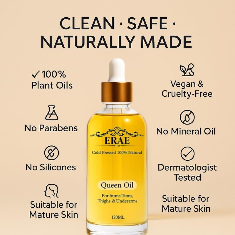 ERAE Queen Body Oil – Cold Pressed Botanical Blend for Hydrating & Firm-Looking Skin, Lightweight Fast-Absorbing Body Moisturizing Oil for Arms, Legs & Stomach