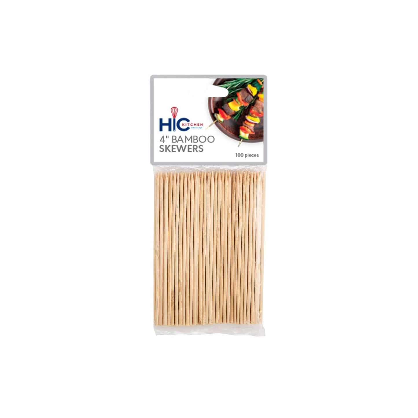 HIC Kitchen Bamboo BBQ Kabob Grill Skewers, 4-Inches Long, Set of 100