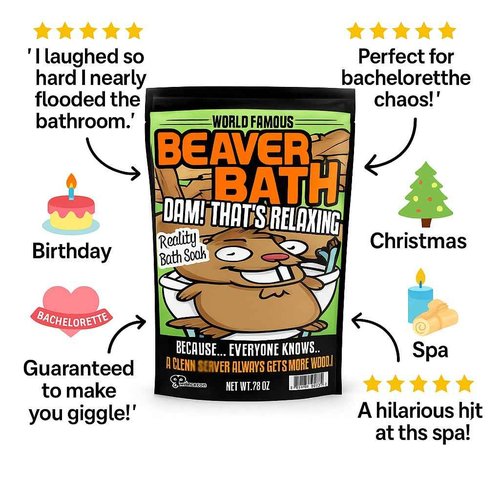 Beaver Bath Soak - Pink Bath Salts Funny Spa Gift for Women & Men - Hilarious Bachelorette Party Favor, Birthday Gift, Christmas Stocking Stuffer, Gag Gift Idea, Luxury Relaxing Sea Salts