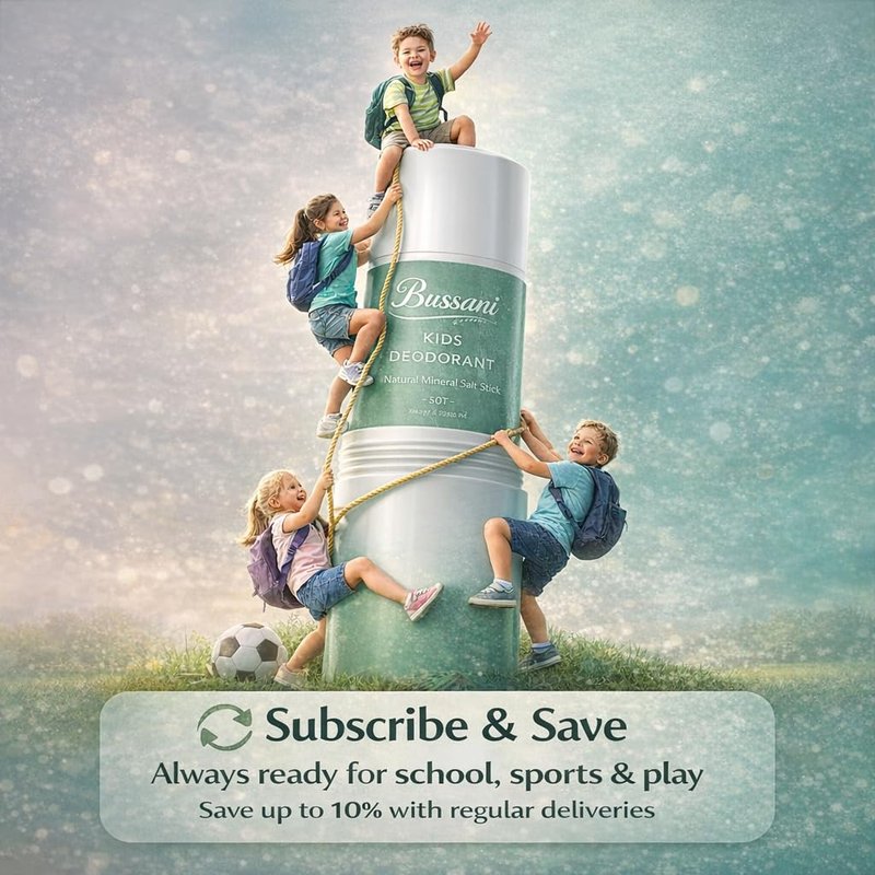 Bussani Kids Deodorant Roll-On – Cucumber & Aloe Vera Scent – Aluminum-Free, Crystal Salt Stone, Gentle on Skin –Gift Set for Boys, Girls, Teens, and Adults – 2.02 fl oz (Cucumber - 3 Pack)