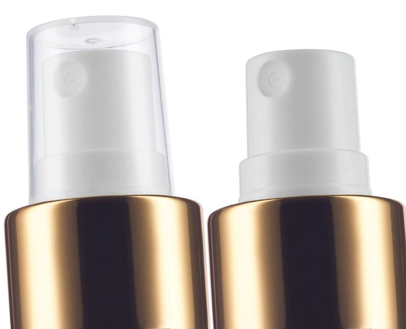 JUVITUS 8 oz Clear Natural Refillable Plastic Squeeze Bottle with Gold Metal Fine Mist Sprayer - (6 Pack)