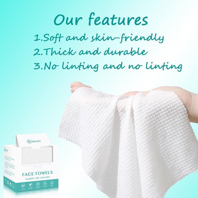 Disposable Face Towels - Extra Soft Makeup Removing Cleansing Cloths | 10"×12" 100% Pure Plant Fiber