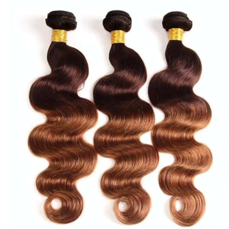 Ratheinhi T1B/4/30 Brown Bundles Human Hair 14 16 18 Inch Ombre Bundle Body Wave Human Hair Bundles Brown 3 Tone 3 Bundle Unprocessed Brazilian Virgin Quick Weave Hair for Black Women