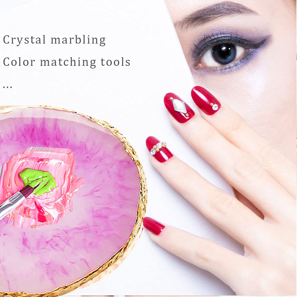 2 Pcs Resin Nail Art Palette, Nail Art Painting Palettes Gold Edge Nail Holder Nail Art Display Board