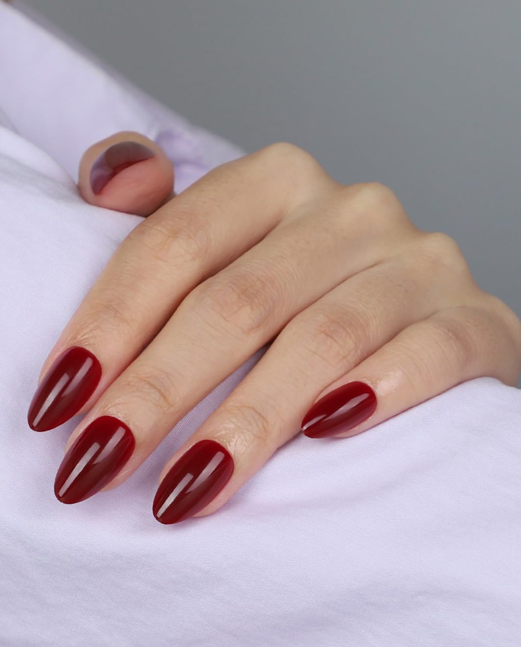 French Almond Gel Press On Nails Short 16 Sizes Fake Nails Glossy 32pcs, Nail Glue Included