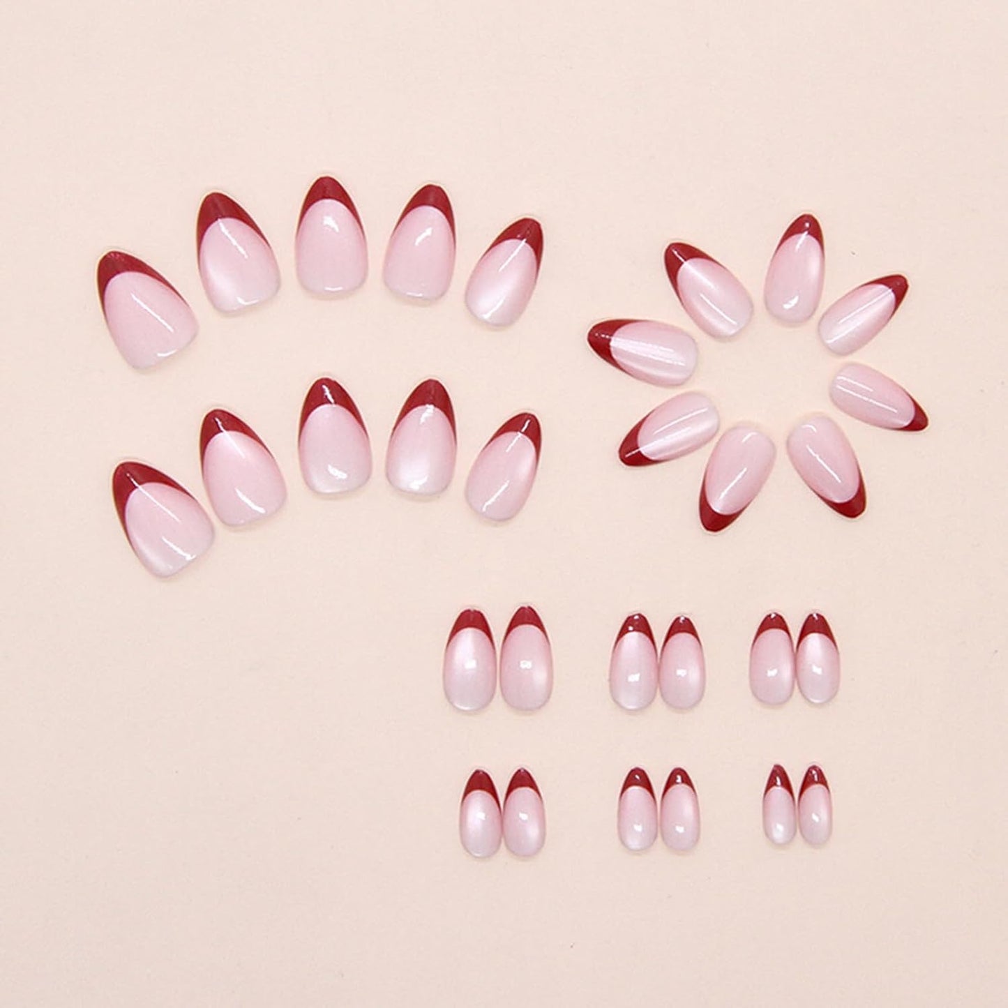 French Tip Almond Press-On Nails with Gold Bow | Reusable Glossy Acrylic False Nails for Women