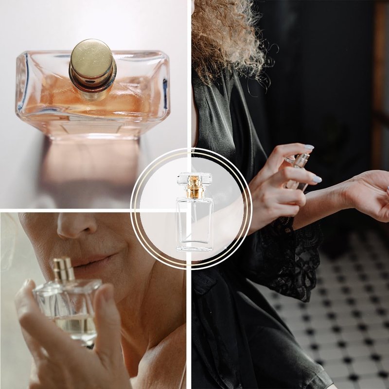 Glass Perfume Bottle Empty Refillable 12Pack Clear Travel Perfume Spray Atomizer Bottle 30ml Perfume Fine Mist Spray Perfume Bottle Atomizer Container with Sprayer Applicator (Clear Square 30ml 12PCS)
