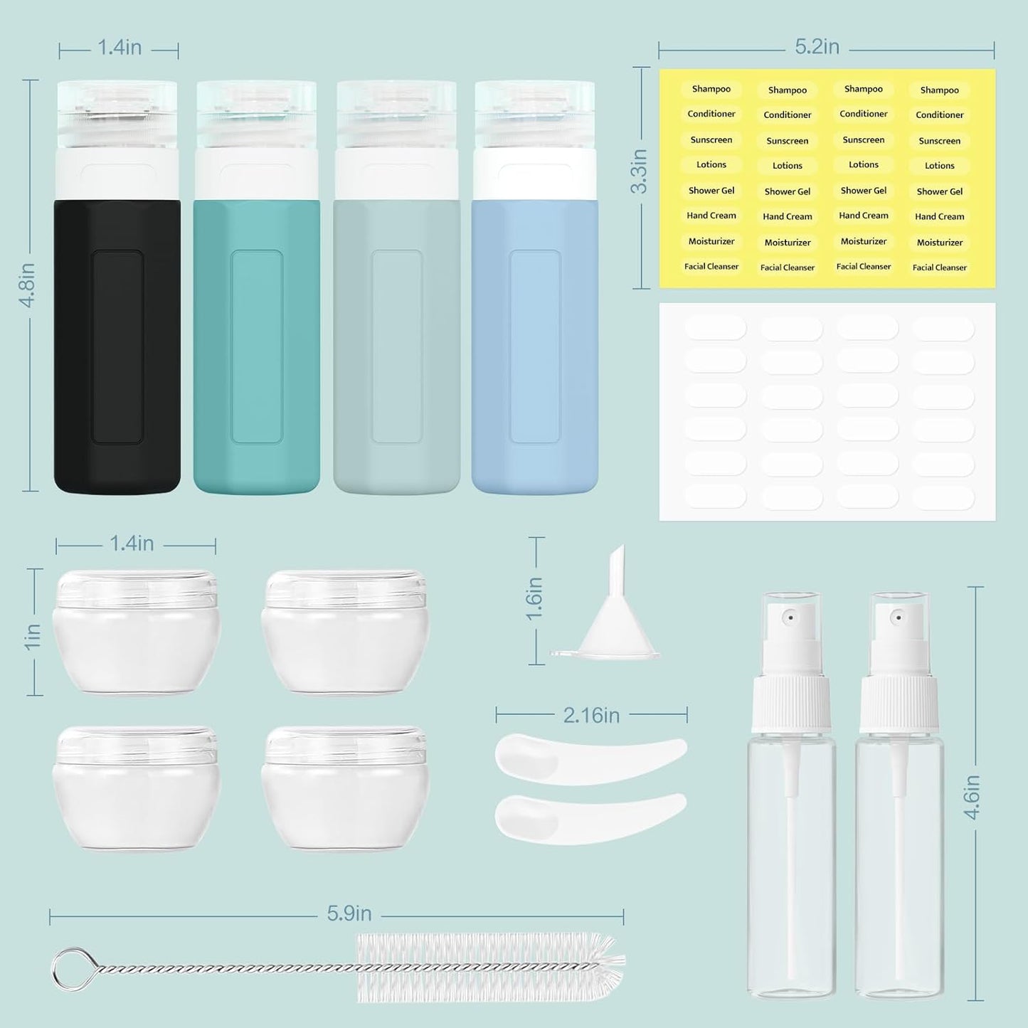 Redfly 17PCS Travel Bottles for Toiletries, TSA Approved Travel Size Containers, Leak Proof Travel Containers for Toiletries, Silicone Travel Kit for Shampoo, Conditioner, Lotion & Creams Purple