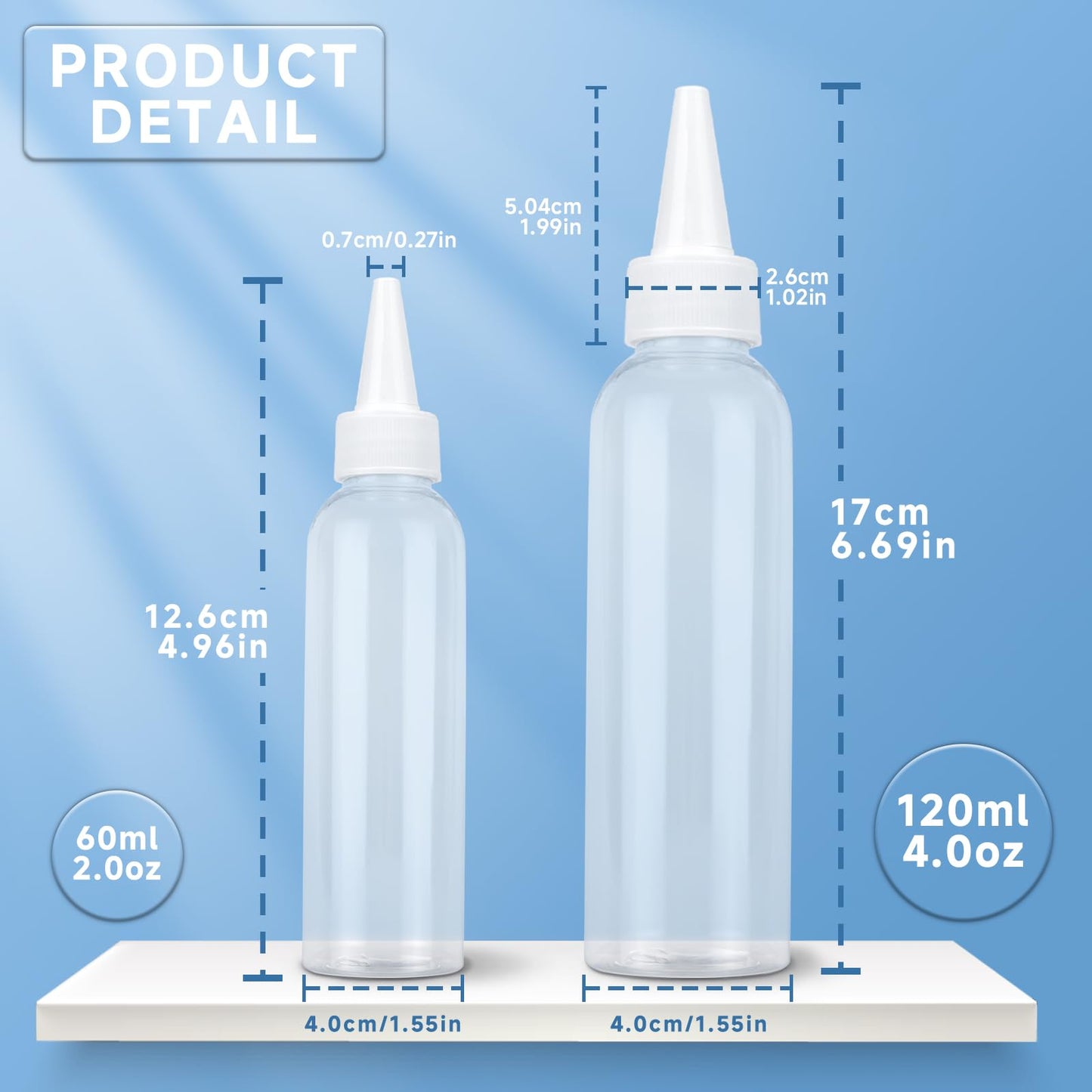 TRENDBOX 2oz Clear Plastic Bottles Applicator with Twist Top Cap BPA-Free For Hair Oils and Liquids 48 Pack with 48pcs Labels