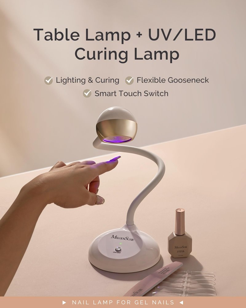 MelodySusie Gooseneck Cordless UV Nail Lamp with Adjustable Light Angle, S-Pro09M 2-in-1 Rechargeable Fast Curing Nail Dryer Cures All Gels, Especially Rhinestone Glue & Liner Gel Polish