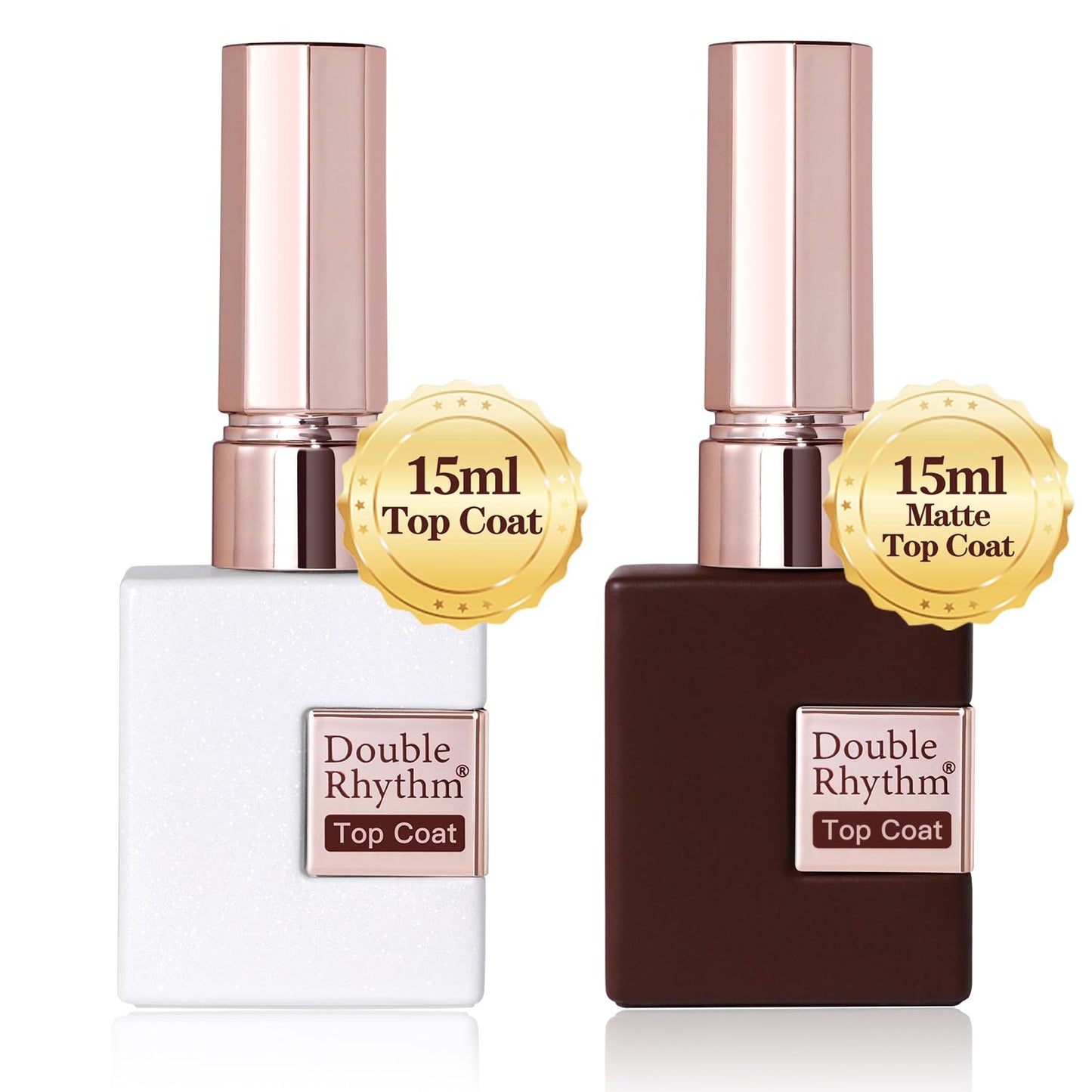 Double Rhythm 2 Pcs 15ML No Wipe Gel Top Coat and Base Coat Set Clear Glossy Gel Polish Kit Soak Off LED (Base and Top Coat)