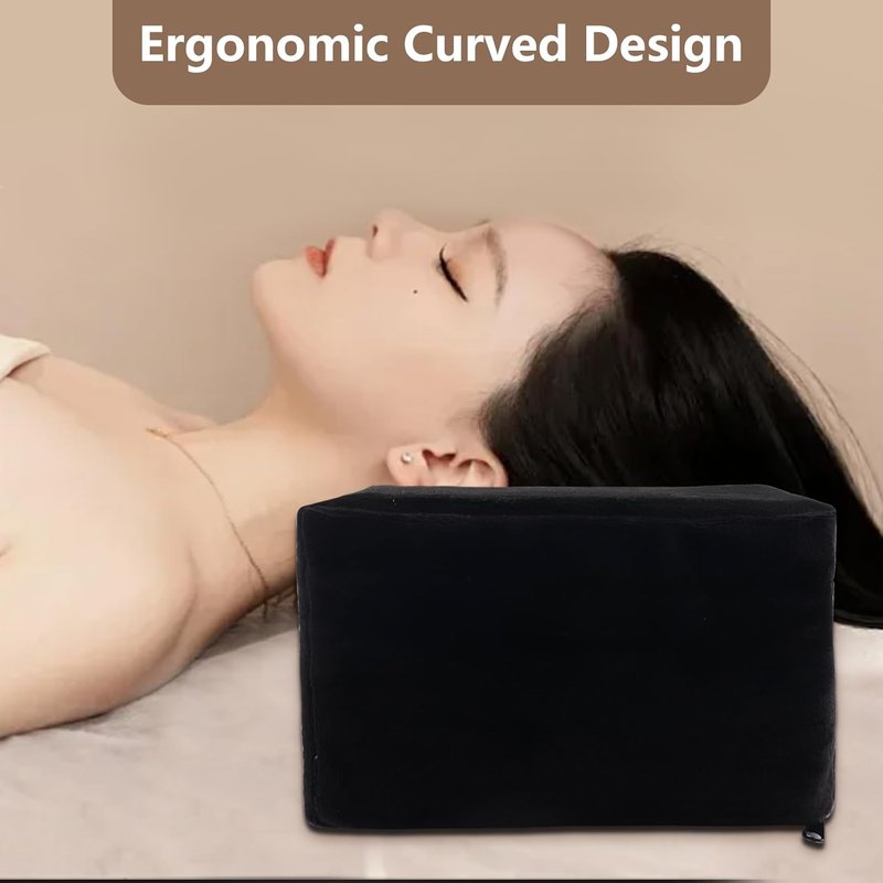 Eyelash Extension Velvet Lash Pillow - Memory Foam Neck Support with Side Pockets | Black