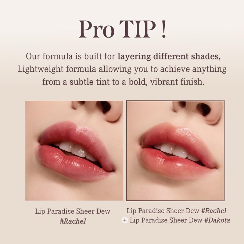 DEARDAHLIA Lip Paradise Sheer Dew Lipstick (Megan) - Silky & Dewy Glow Lipstick with a Smooth and Hydrating Texture, and Buildable High-Pigment Color. Vegan Korean Lip Makeup