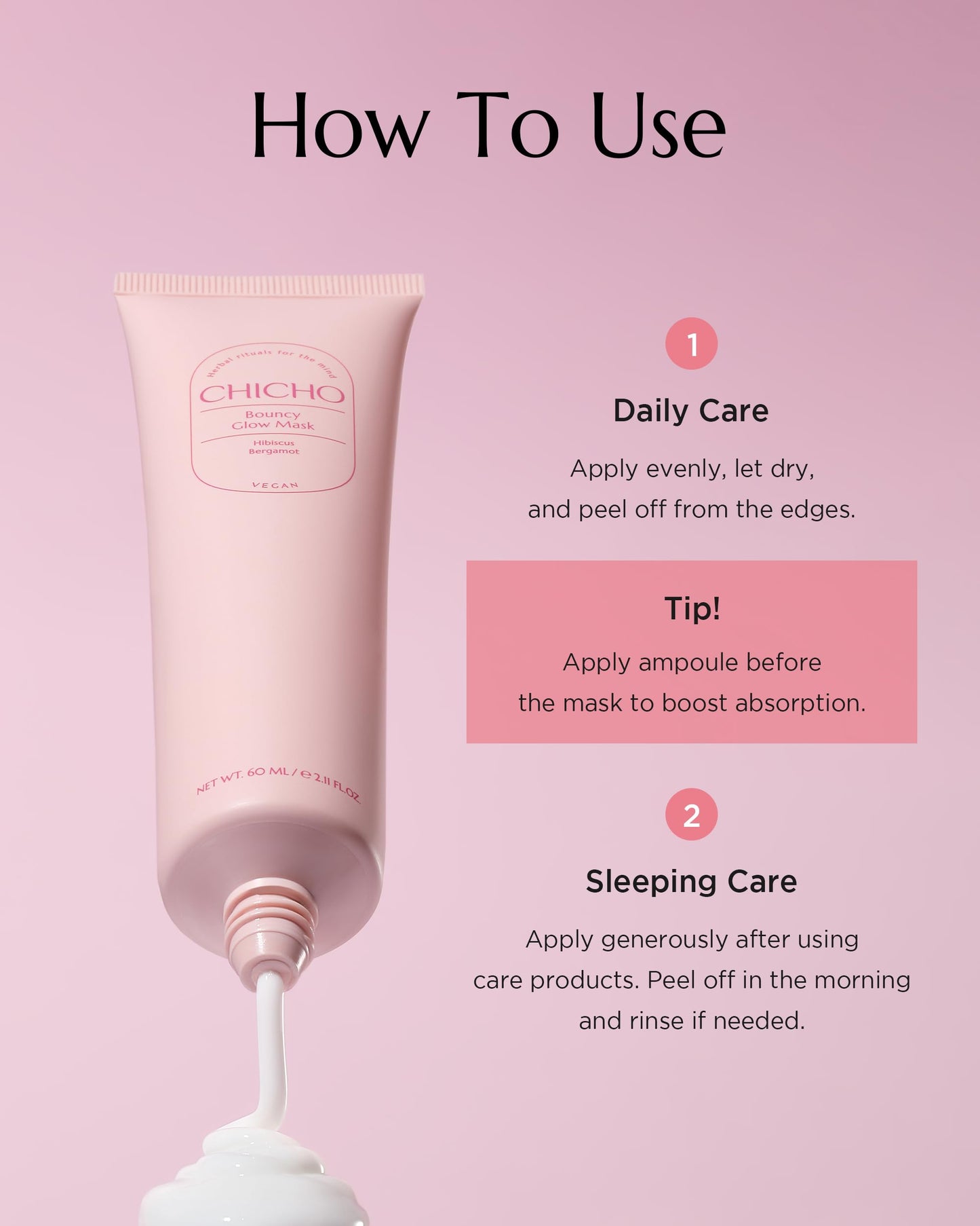 CHICHO Bouncy Glow Overnight Wrapping Peel-Off Mask (2.03 oz) – Vegan 300Da Hibiscus Collagen Film Mask for Glass Skin & Elasticity, Korean Sleeping Face Pack, Sensitive Skin