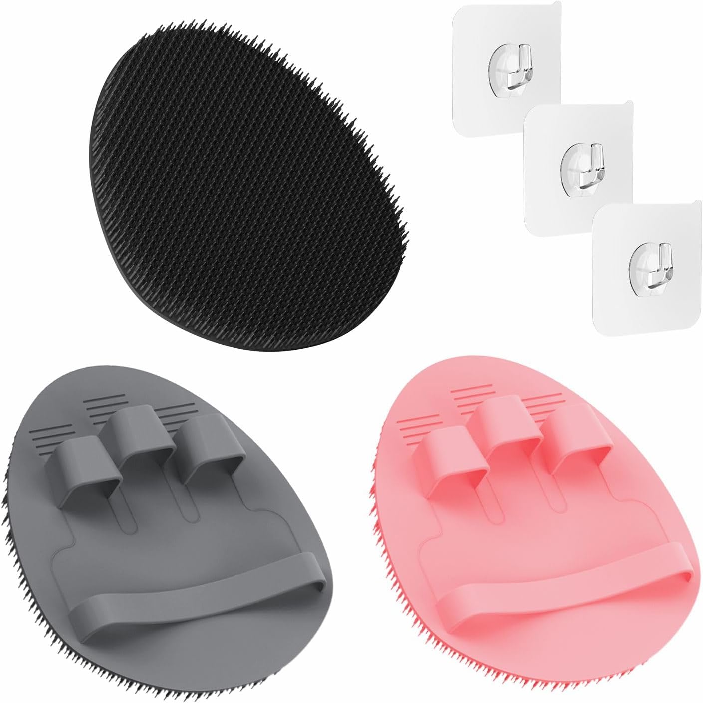 Manmihealth Soft Silicone Shower Brush, Super-Lathering and Deep-Cleaning Body & Face Scrubber, Gentle Exfoliating Bath Glove for All Skin Types, with 2 Free Hooks.(Black + Pink)