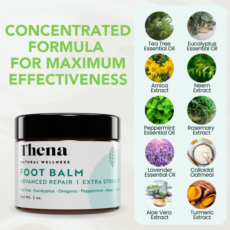 Thena Athletes Foot Cream Extra Strength Herbal Relief with Tea Tree Neem & Menthol, Athletes Foot Treatment Balm for Itchy Dry Cracked Feet, Heels and Toes, Advanced Plant-Based Foot Care