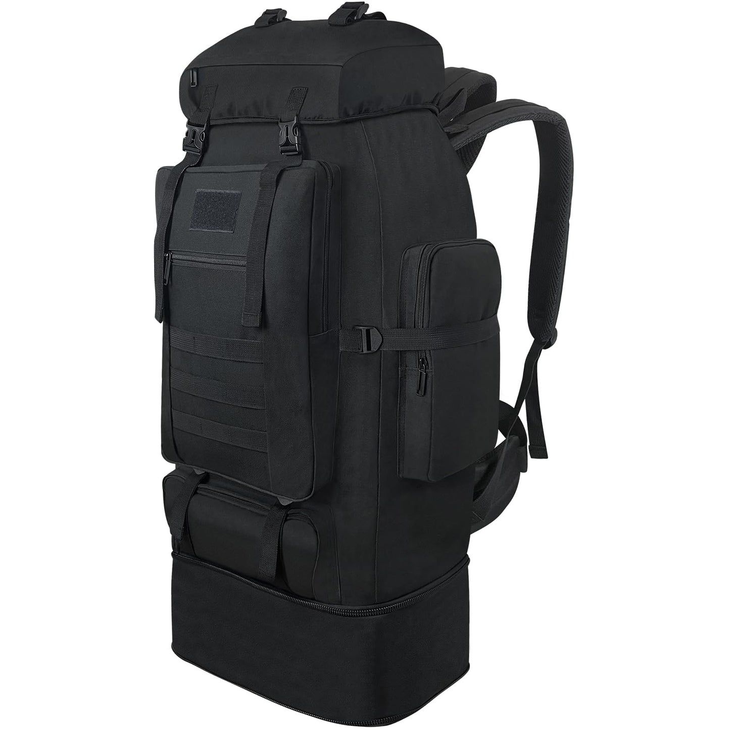 Vaupan Hiking Backpack, 100L Large Camping Backpack, Expandable Waterproof Molle Rucksack, Outdoor Sport Travel Daypack Military Tactical Back pack for Men Women (Black)