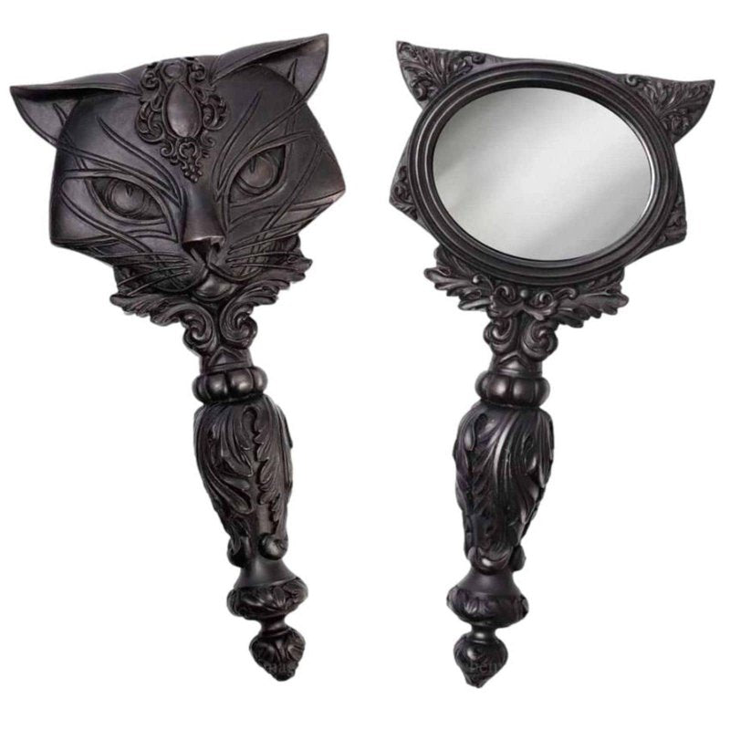 Black Sacred Cat Handheld Small Vanity Make-up Mirror
