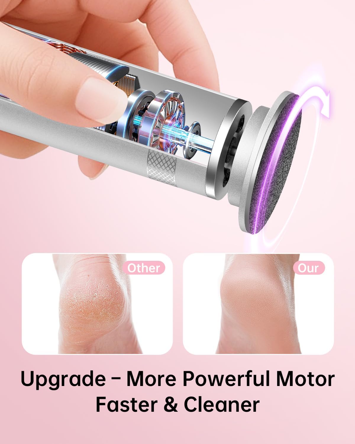 Electric Foot Callus Remover, Upgrade Electric Foot File Callus Remover for Feet, Adjustable Speed Foot File with 60 Pcs Sandpaper Discs, Foot Scrubber for Cracked, or Tough Skin and Calluses, Pink