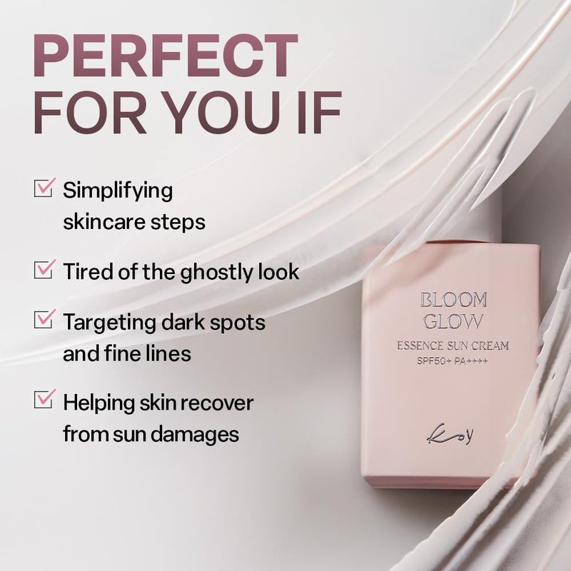 KOY Bloom Glow Essence Sun Cream, SPF50+ PA++++ Waterfull Tone-Up Sunscreen, No White Cast, Non-Sticky, 10 layer Hyaluronic Acid for Radiance and Glow Skin, All Skin Type, Rose Beige, 1.01 fl oz