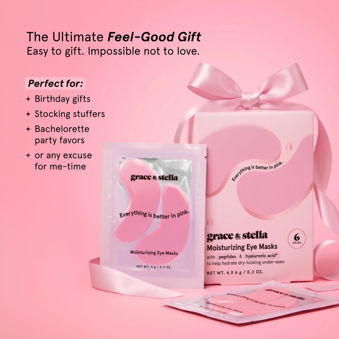 grace & stella Award Winning Under Eye Mask - Reduce Dark Circles, Puffy Eyes, Undereye Bags, Wrinkles - Gel Under Eye Patches - Small Birthday Gifts - Vegan Cruelty-Free (Pink, 6 Pairs)