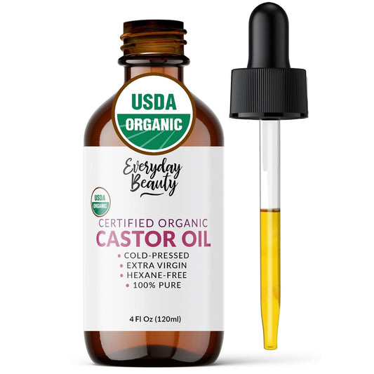 Organic Castor Oil - 100% Pure Certified USDA Organic, Cold Pressed & Hexane-Free, For Eyelashes, Eyebrows, Hair, Skin & Wellness Packs -1oz Glass Bottle & Dropper