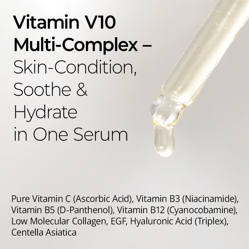 Forest of the Borges's Pink V10 Vitamin Serum 1.0 fl oz – 10% Pure Vitamin C with Niacinamide, Panthenol, Collagen, EGF & Hyaluronic Acid – Lightweight Korean Facial Serum for Daily Use.