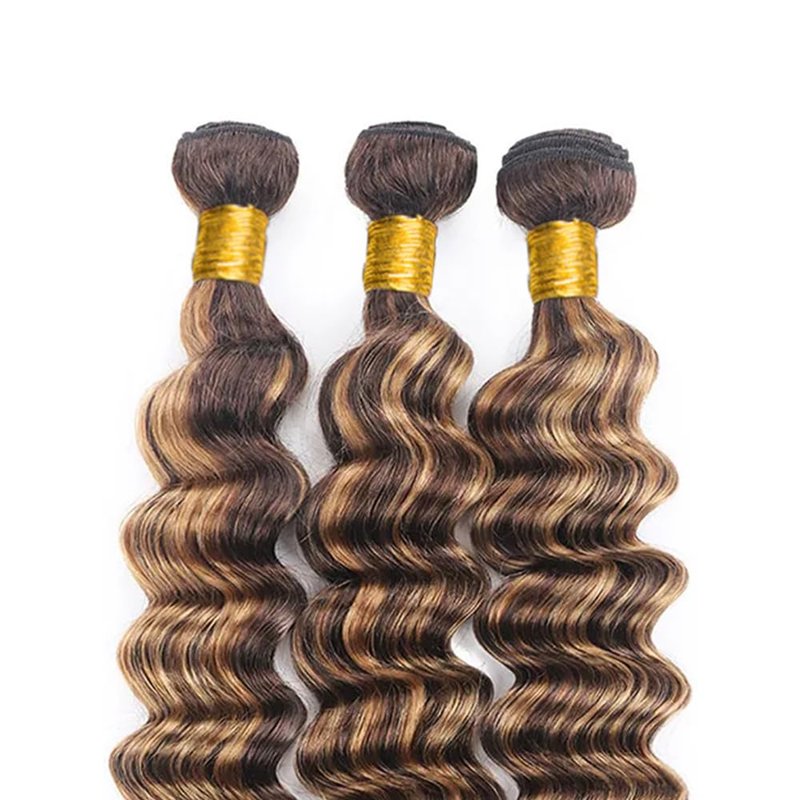 Ombre Bundles Human Hair 4/27 Deep Wave Human Hair Bundles 12 12 12 Inch Highlight Honey Blonde Bundle Double Weft Salon Quality Brazilian Virgin Remy Hair Extensions 300g