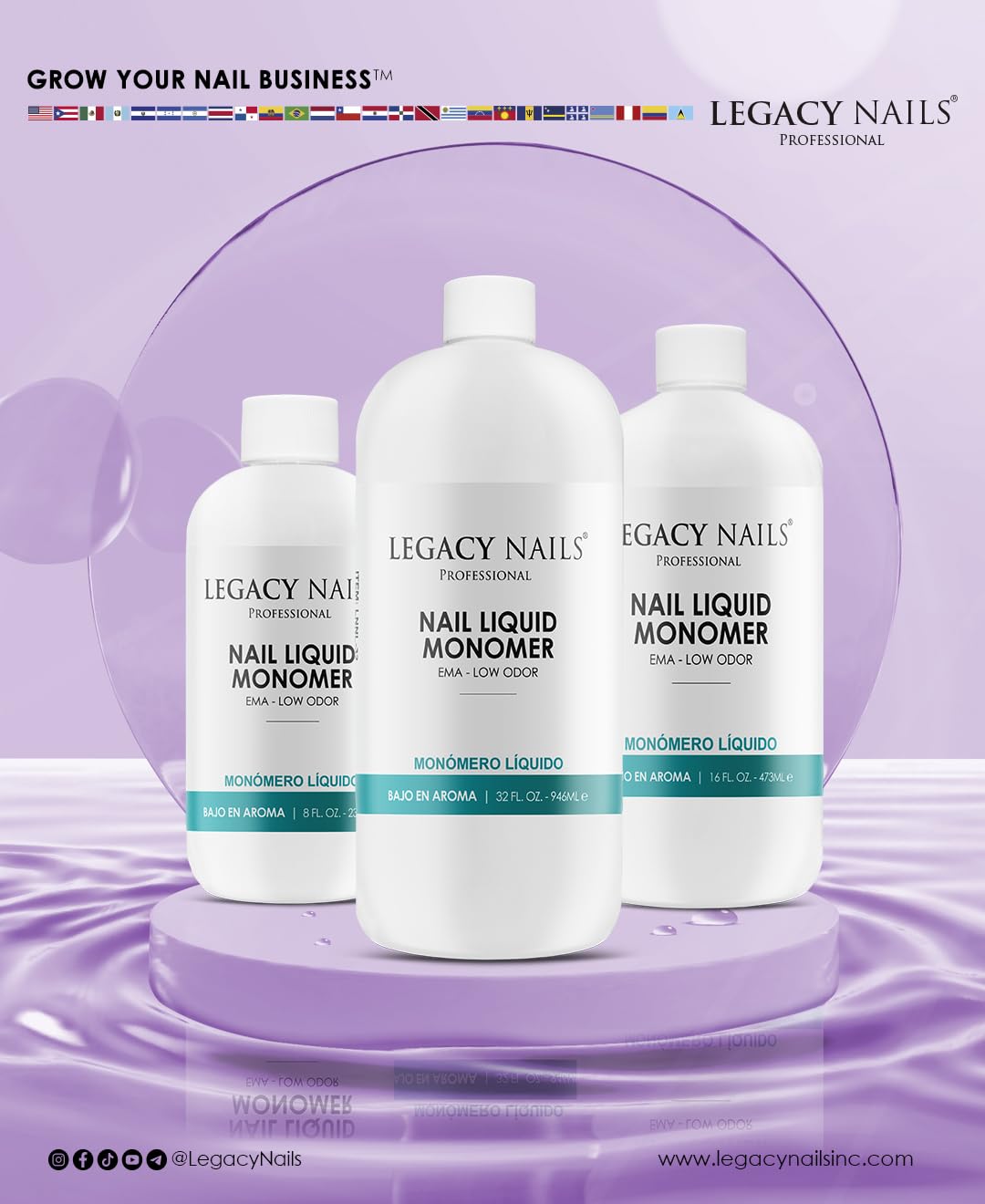 LEGACY NAILS Professional NAIL LIQUID MONOMER - MMA-Free, Acetone-Free, Low Odor Formula, Compatible with All Acrylic, Perfect for Nail Extensions, Sculpting & Overlays - 236ml / 8 FL.oz.