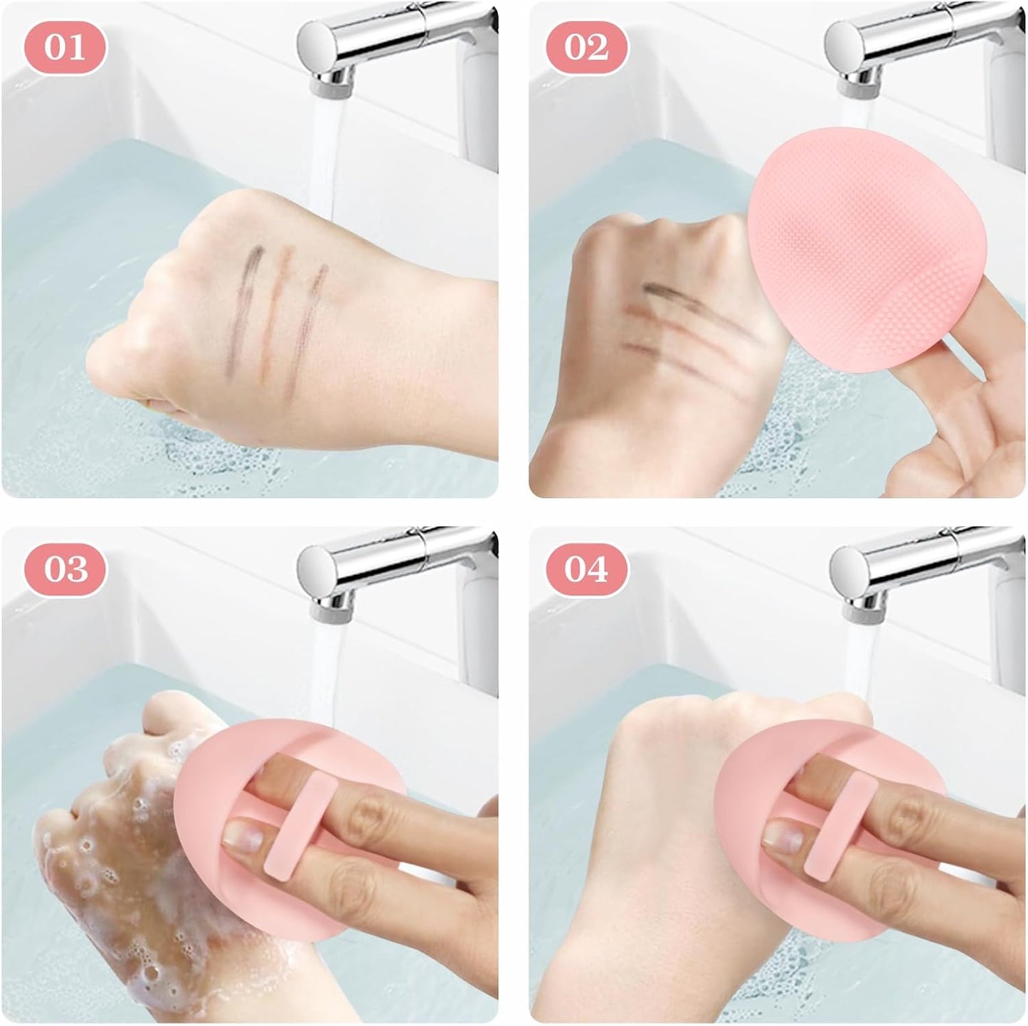 Manmihealth Soft Silicone Shower Brush, Super-Lathering and Deep-Cleaning Body & Face Scrubber, Gentle Exfoliating Bath Glove for All Skin Types, with 2 Free Hooks.(Black + Pink)