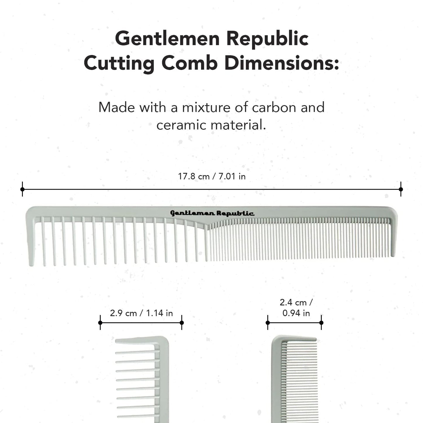 Gentlemen Republic Genuine Grooming Hair Comb for Fades and Men's Haircuts - Set of 3pcs, Soft Round Tips, Strong Teeth with Strong Body - Ideal for Barbers, at-home Grooming and Styling