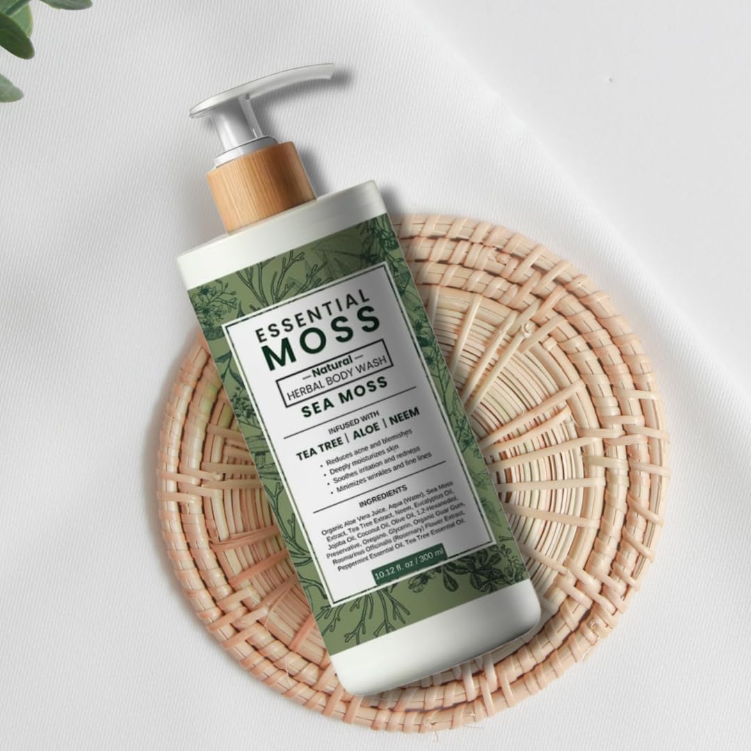 Sea Moss Body Wash with Tea Tree, Neem, Rosemary & Aloe – Fights Jock Itch, Ringworm, Athlete's Foot, Eczema, Body Odor – Antifungal & Antibacterial Soap for Men & Women