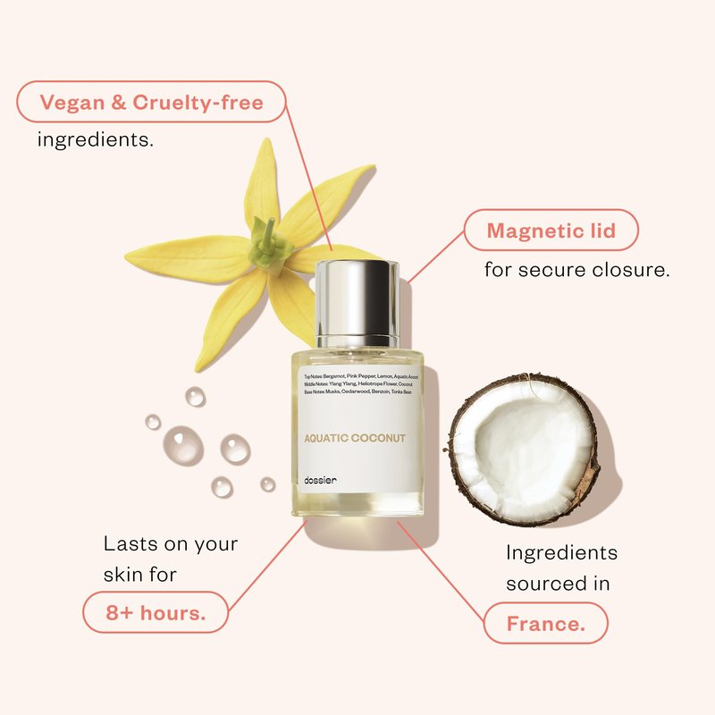 Dossier - Aquatic Coconut - Eau de Parfum - Inspired by Beach Walk - Long-Lasting Fragrance - Unisex - 1.7 fl oz (50ml)