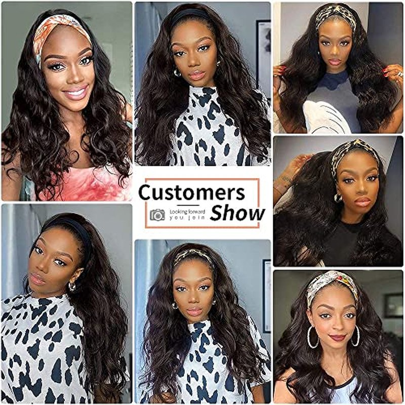 higher Body Wave Headband Human Hair Wig 24 Inch Glueless None Lace Front Wig Brazilian Virgin Hair Wear and Go Wigs for Black Women 150% Density Wigs Natural Color