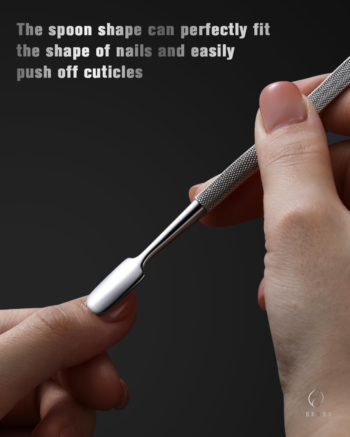 FERYES Cuticle Pusher with Fork, 2-in-1 Cuticle Trimmer Nail Care Tool, Stainless Steel Cuticle Remover Tool for Manicures and Pedicures - Silver